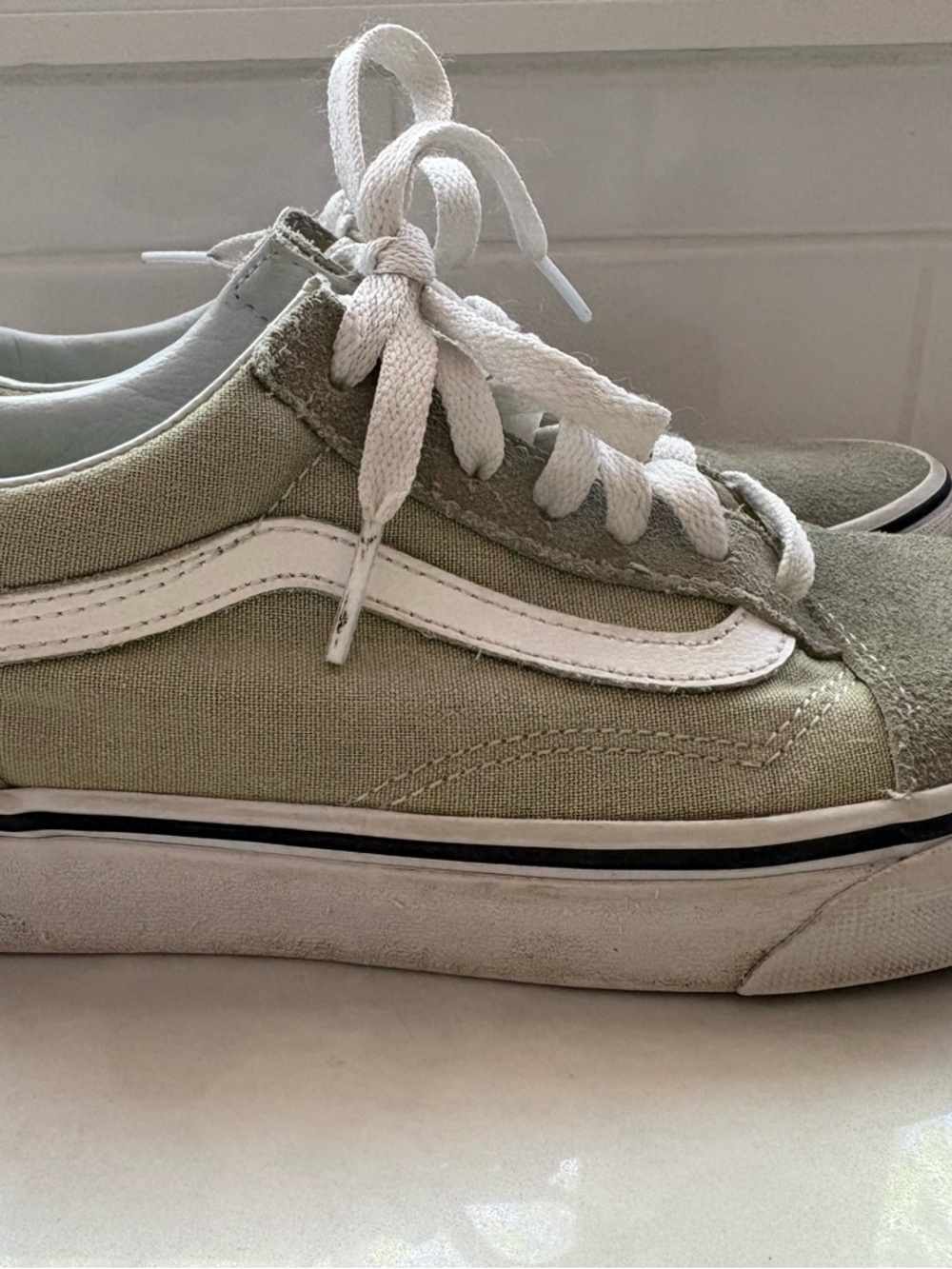 Vans Women’s Old Skool Sneakers in Sage Green with White Stripe - Picture 5 of 5